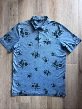 TravisMathew Floral Performance Golf Polo Men’s Large Blue All Over Print